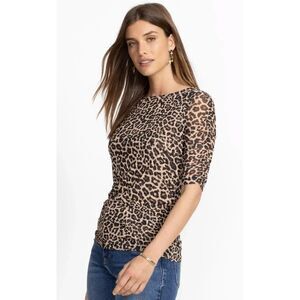 NEW Johnny Was Leopard Print Mesh Top Bohemian Sheer Long Sleeve Tee Medium